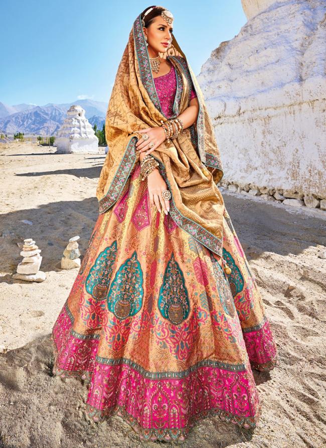 Beige Banarasi Silk Bridal Wear Jacquard Lehenga Choli