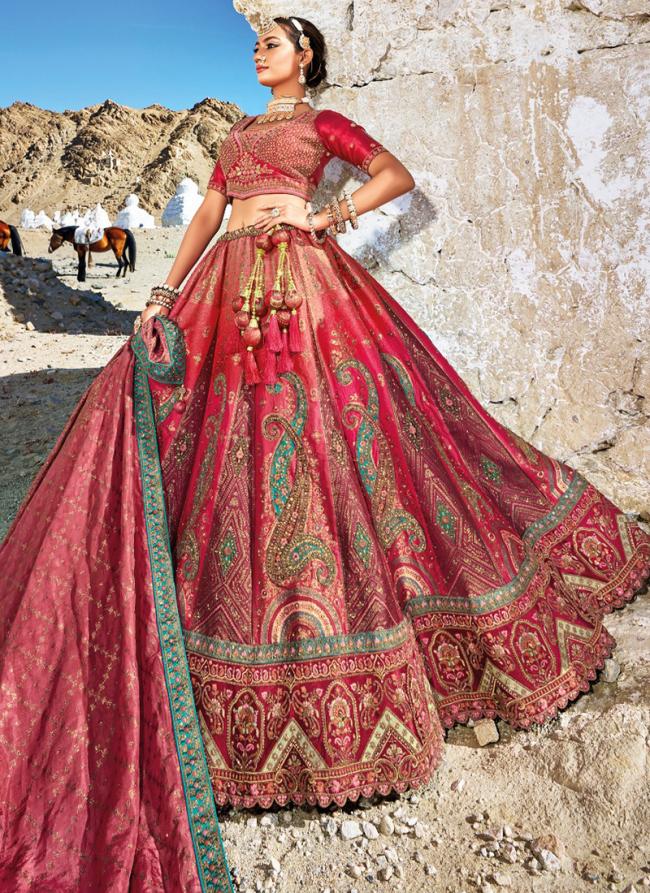 Dark Pink Banarasi Silk Bridal Wear Jacquard Lehenga Choli