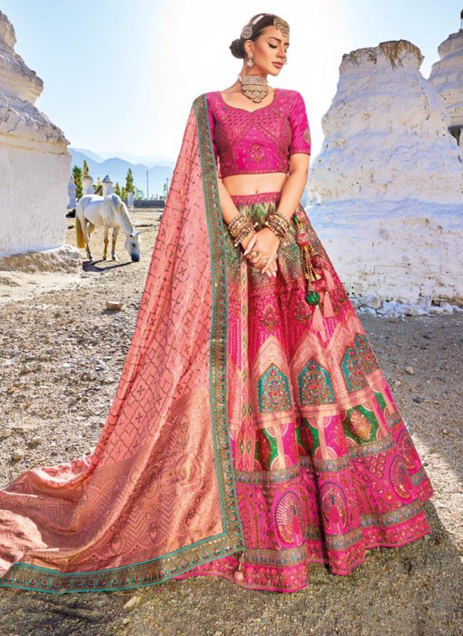 Pink Banarasi Silk Bridal Wear Jacquard Lehenga Choli