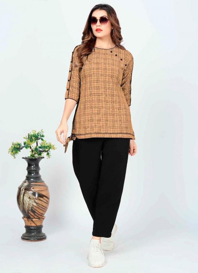 Beige Cotton Daily Wear Printed Top