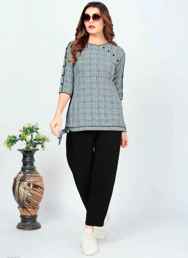 Grey Cotton Daily Wear Printed Top
