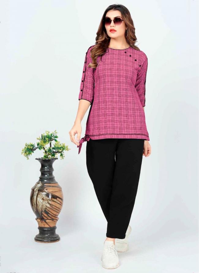 Pink Cotton Daily Wear Printed Top