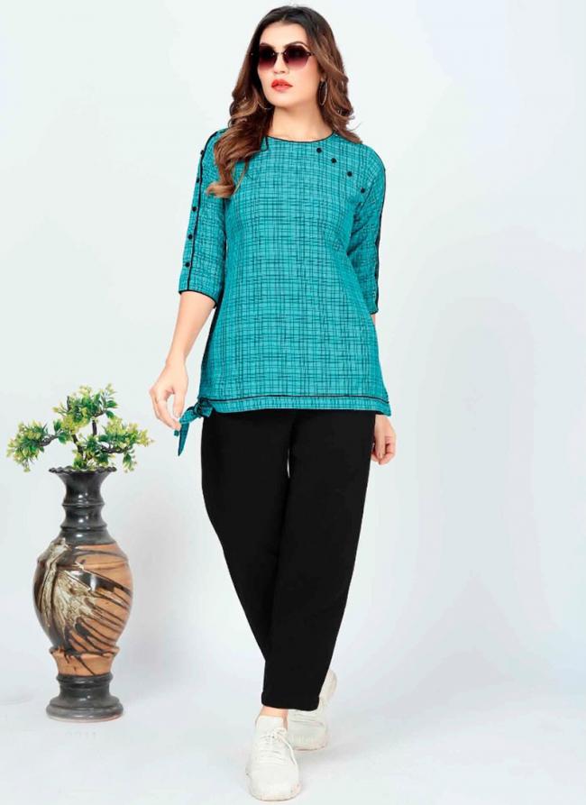 Sky blue Cotton Daily Wear Printed Top