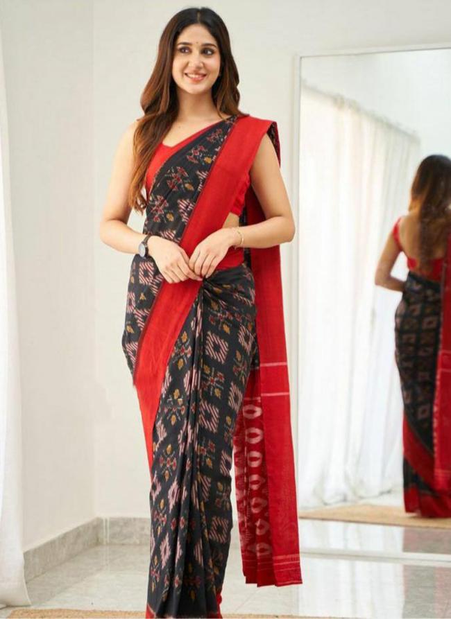 Black Linen Casual Wear Digital Printed Saree