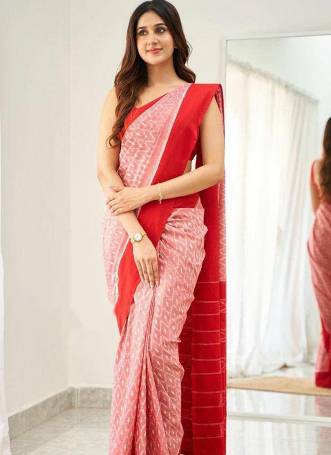 Pink Linen Casual Wear Digital Printed Saree