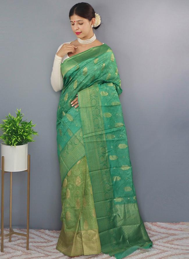 Green Pure Chanderi Tradional Wear Weaving Saree