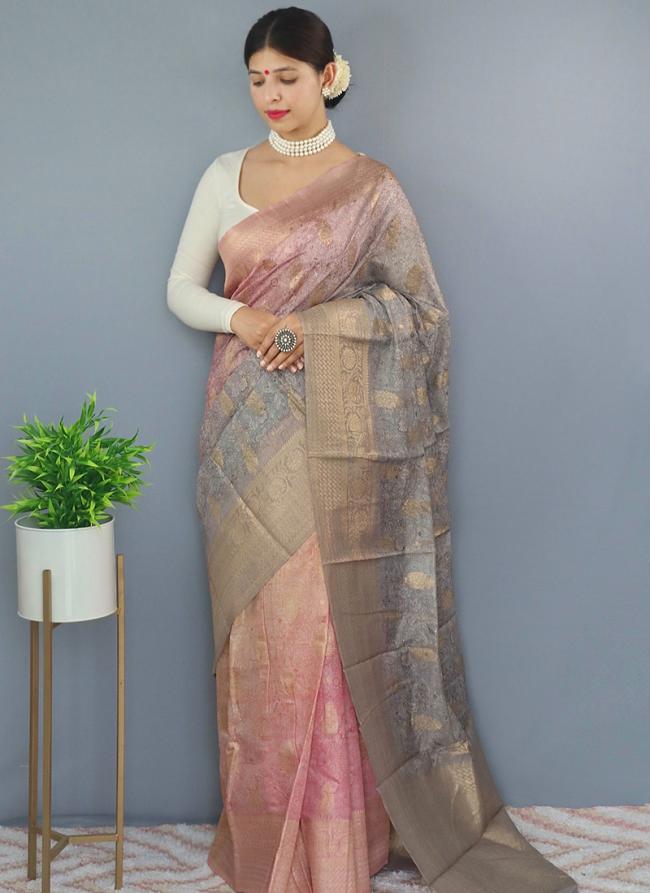 Grey Pure Chanderi Tradional Wear Weaving Saree