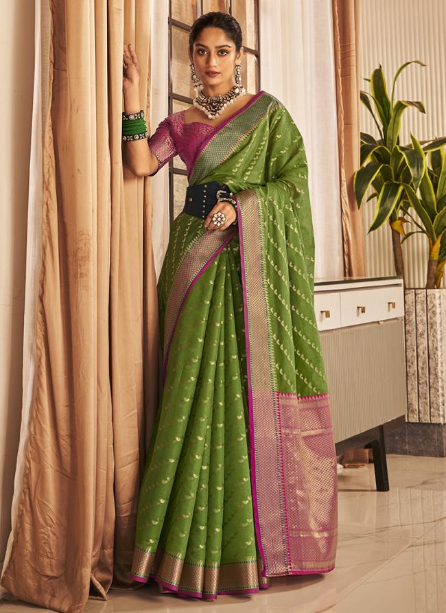Green Banarasi Silk Party Wear Weaving Saree