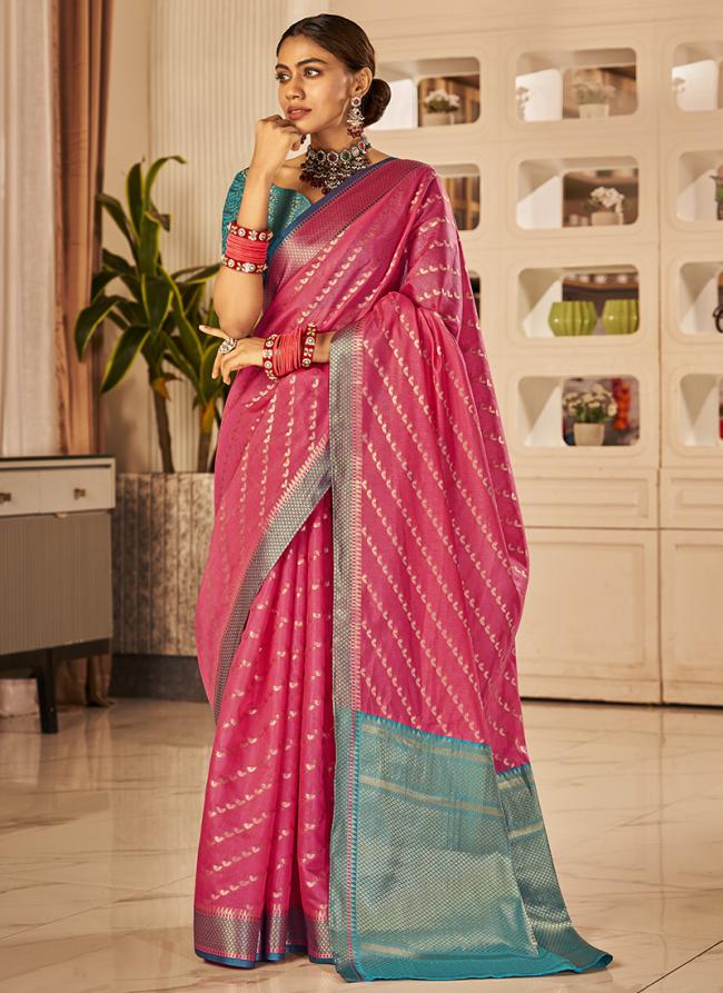 Pink Banarasi Silk Party Wear Weaving Saree