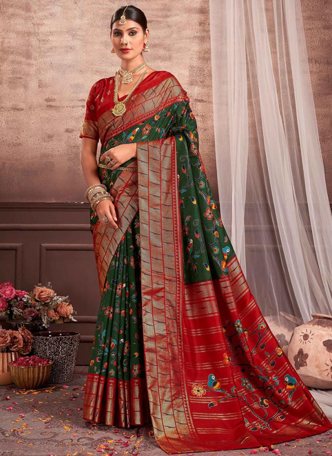 Green Dola Silk Tradional Wear Weaving Saree