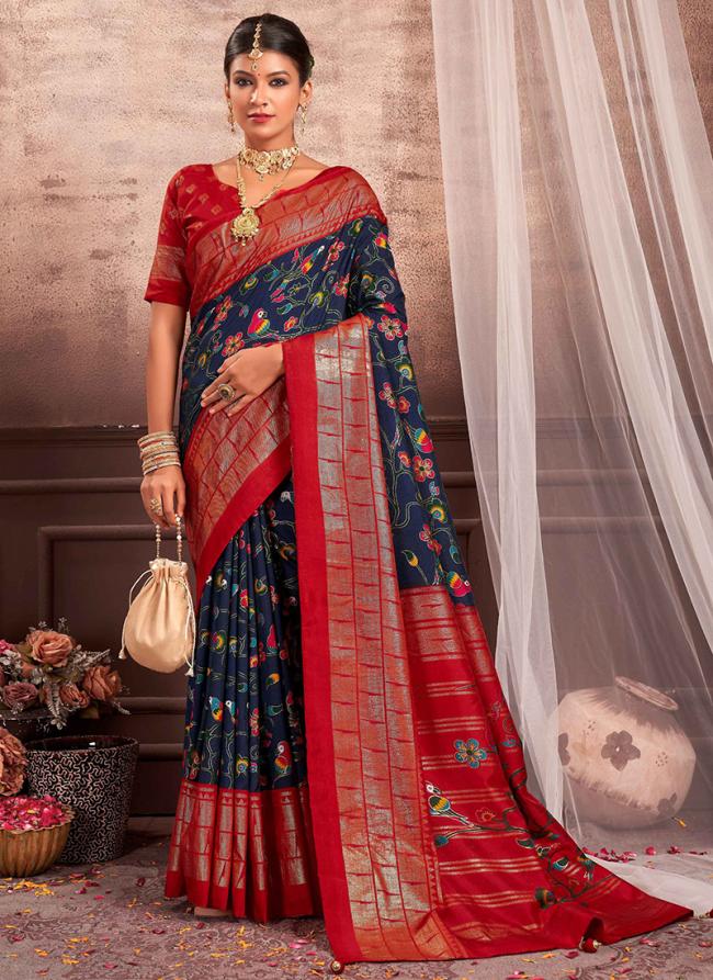 Navy Blue Dola Silk Tradional Wear Weaving Saree