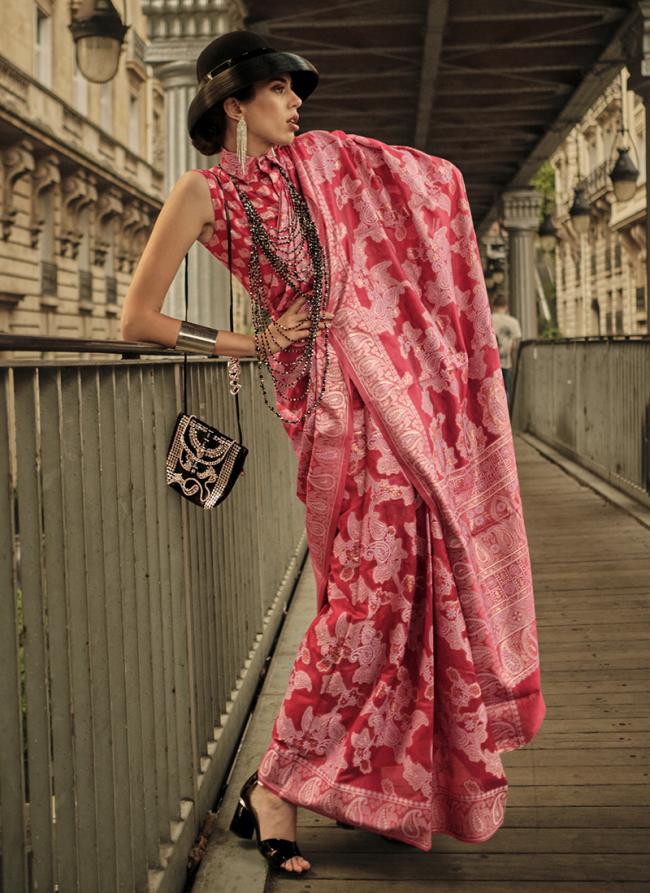 Pink Organza Wedding Wear Lucknowi Work Saree