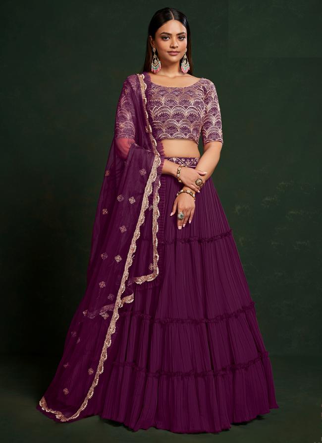 Purple Faux Georgette Traditional Wear Thread Work Lehenga Choli