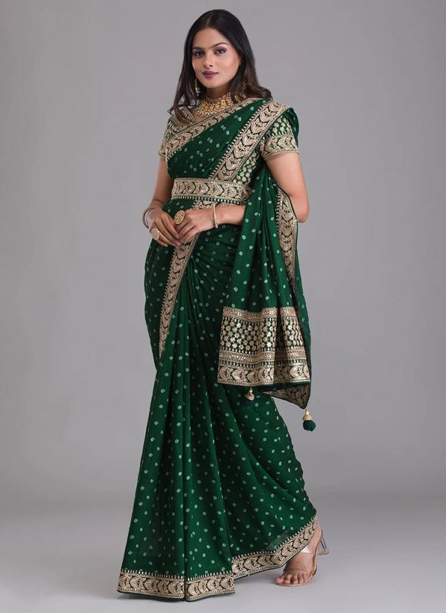 Green Georgette Traditional Wear Dori Work Saree