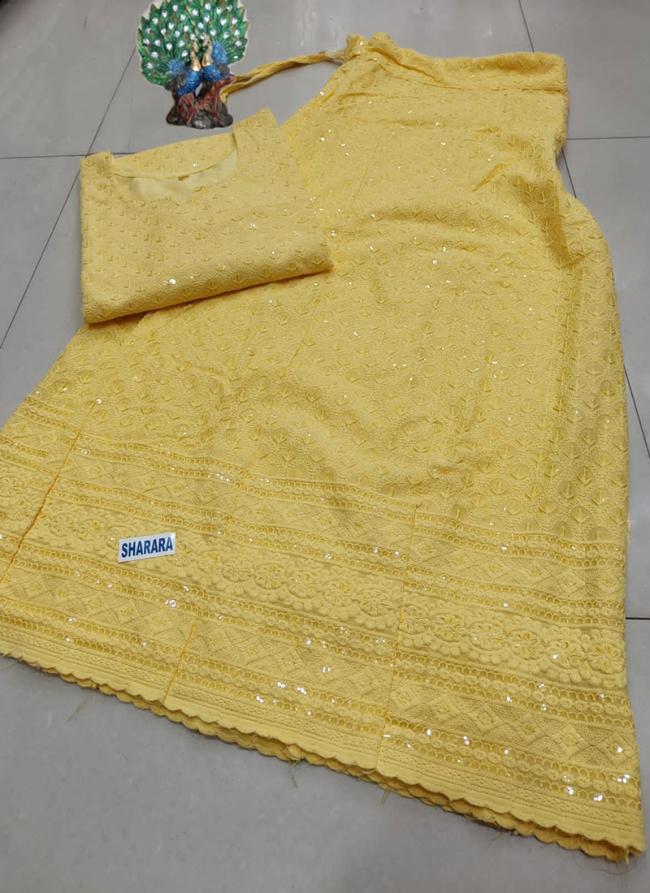 Yellow Cambric Cotton Festival Wear Chikankari Kurti With Skirt