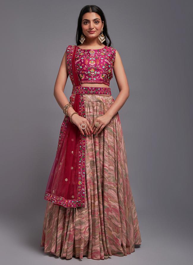 Pink Viscose Silk Wedding Wear Embroidery Work Lehenga Choli