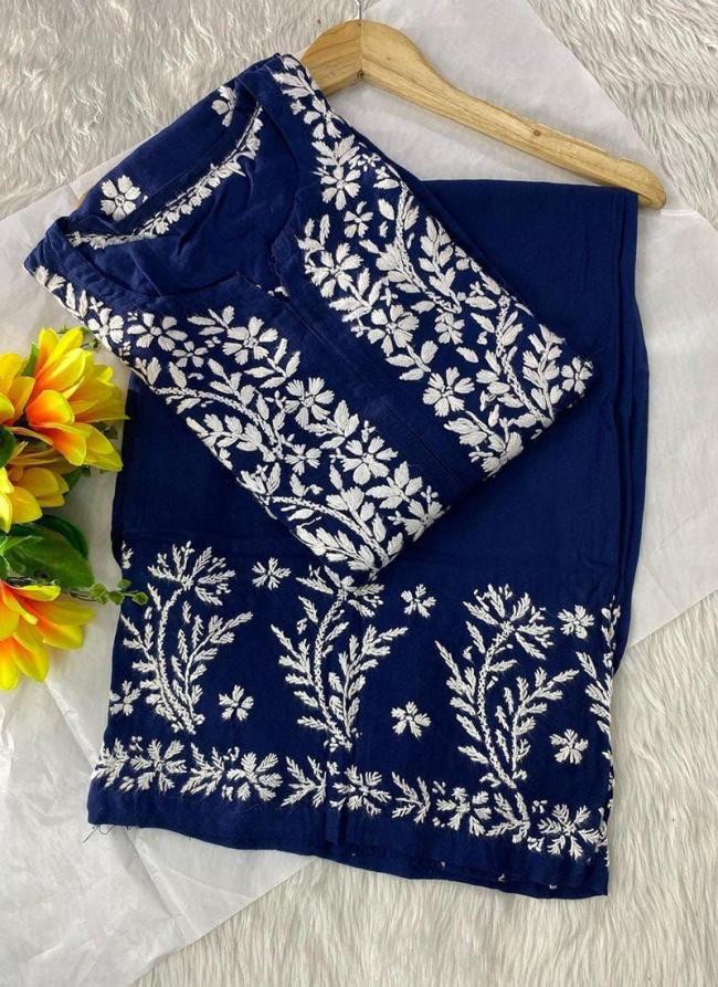 Navy blue Rayon Festival Wear Lucknowi Kurti With Pant