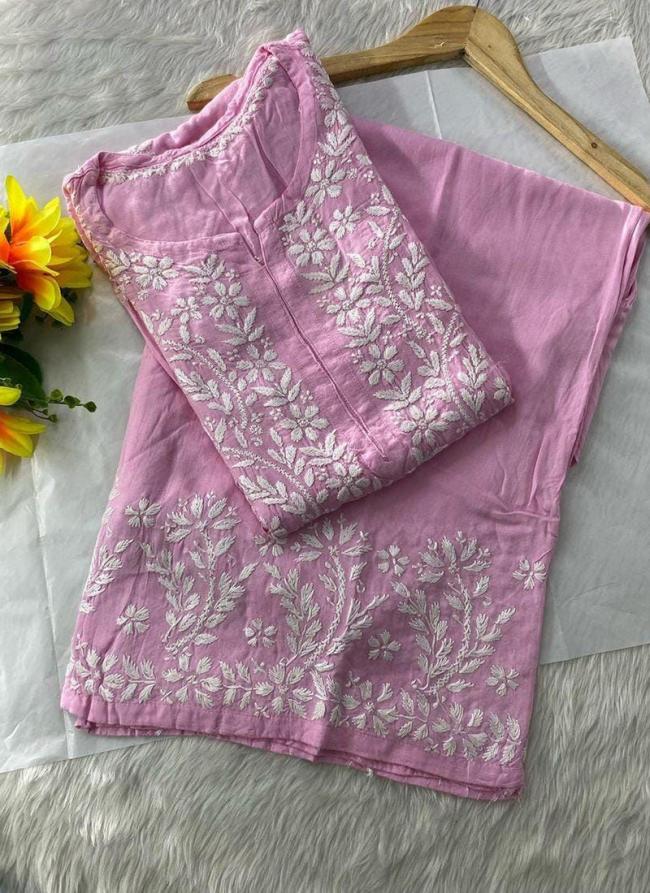 Pink Rayon Festival Wear Lucknowi Kurti With Pant