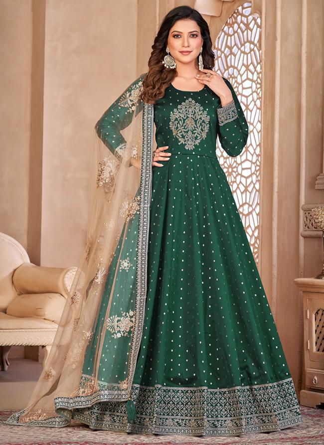 Green Tapeta Silk Wedding Wear Embroidery Work Anarkali Suit