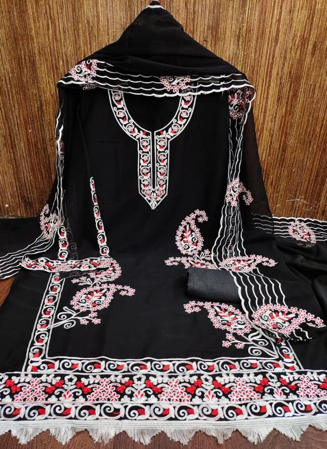 Black Georgette Casual Wear Embroidery Work Dress Material