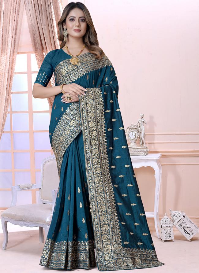 Morpeach Vichitra Silk Festival Wear Embroidery Work Saree