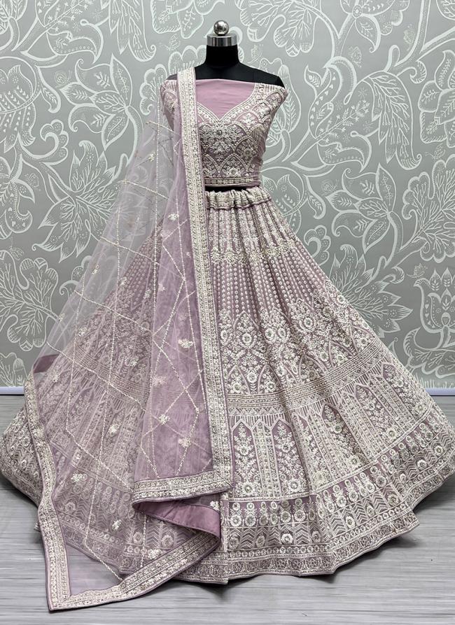Lilac Georgette Wedding Wear Embroidery Work Lehenga Choli