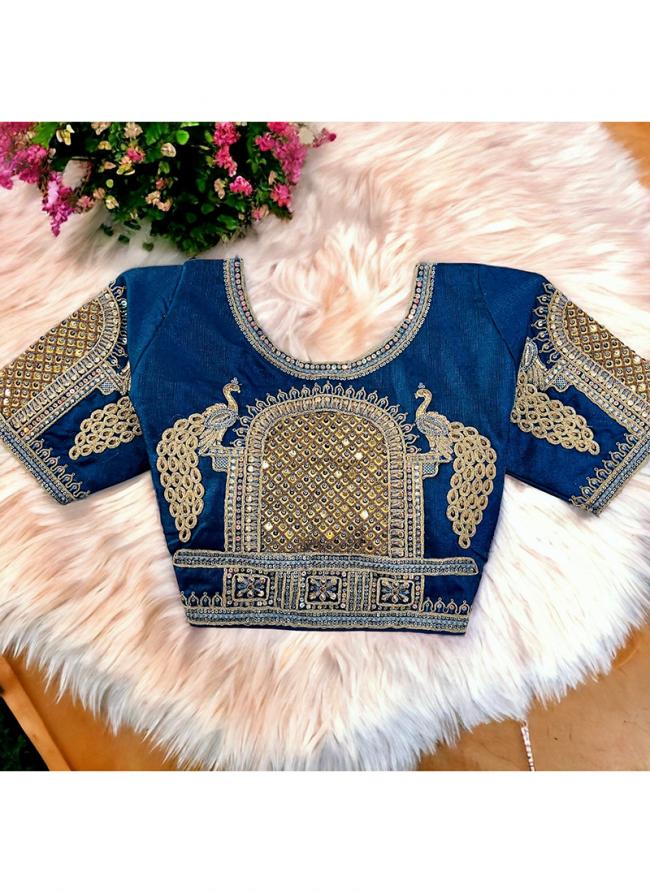 Blue Silk Wedding Wear Embroidery Work Blouse