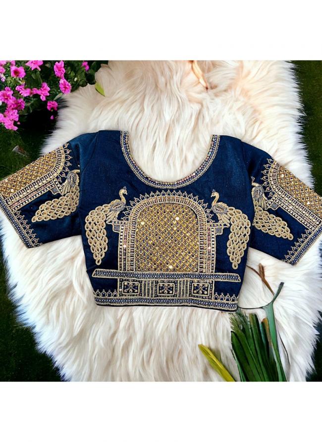 Navy blue Silk Wedding Wear Embroidery Work Blouse