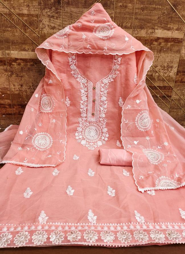 Peach Modal Festival Wear Embroidery Work Dress Material