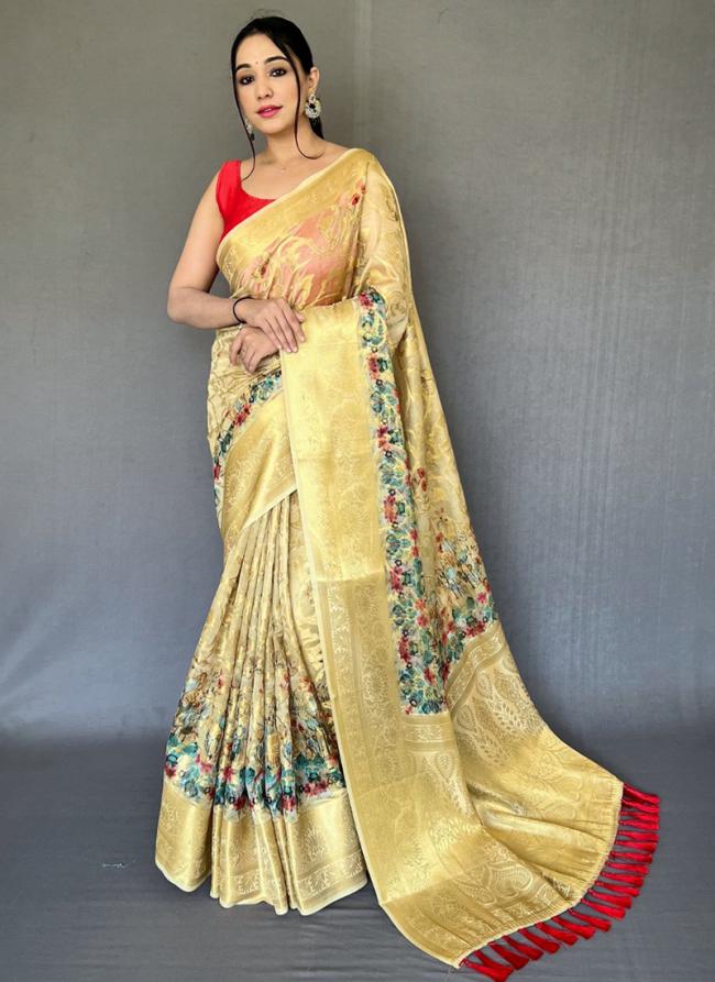 Yellow Organza Festival Wear Digital Printed Saree