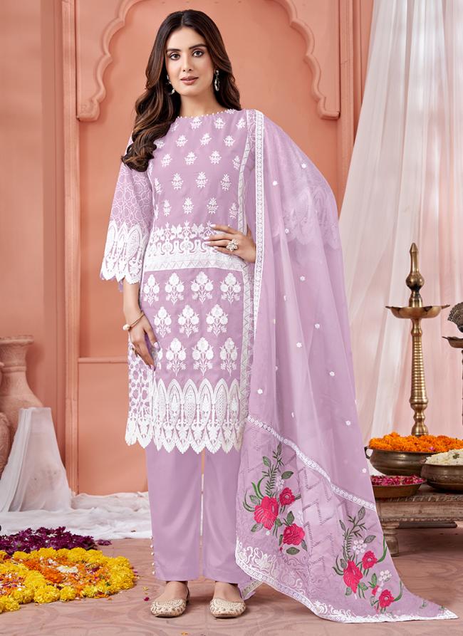 Purple Organza Party Wear Embroidery Work Salwar Suit
