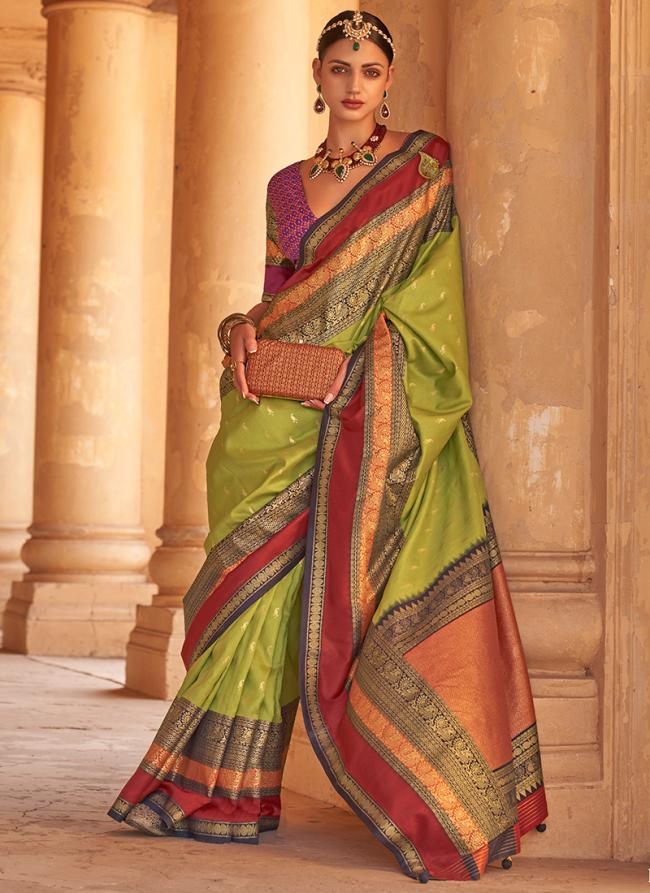 Light Green Silk Wedding Wear Weaving Saree