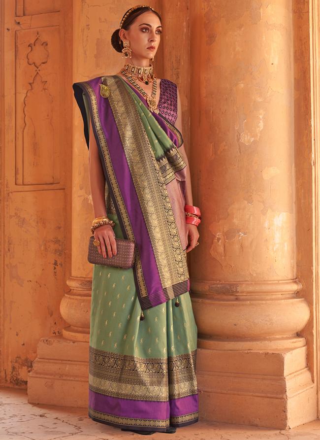 Teal Silk Wedding Wear Weaving Saree