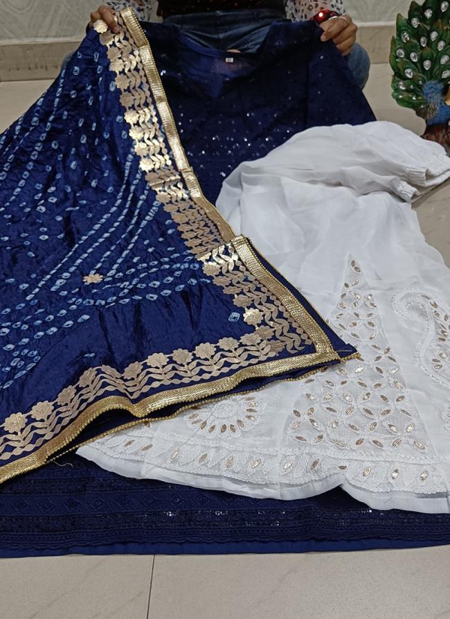 Navy blue Cambric Cotton Traditional Wear Sequins Work Phulkari Suit
