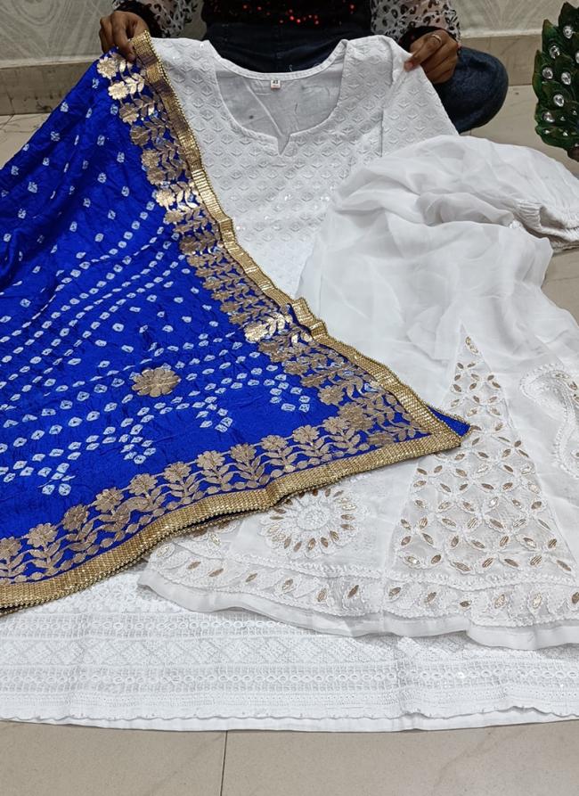 White Cambric Cotton Traditional Wear Sequins Work Phulkari Suit