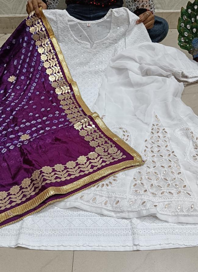 White Wine Cambric Cotton Traditional Wear Sequins Work Phulkari Suit
