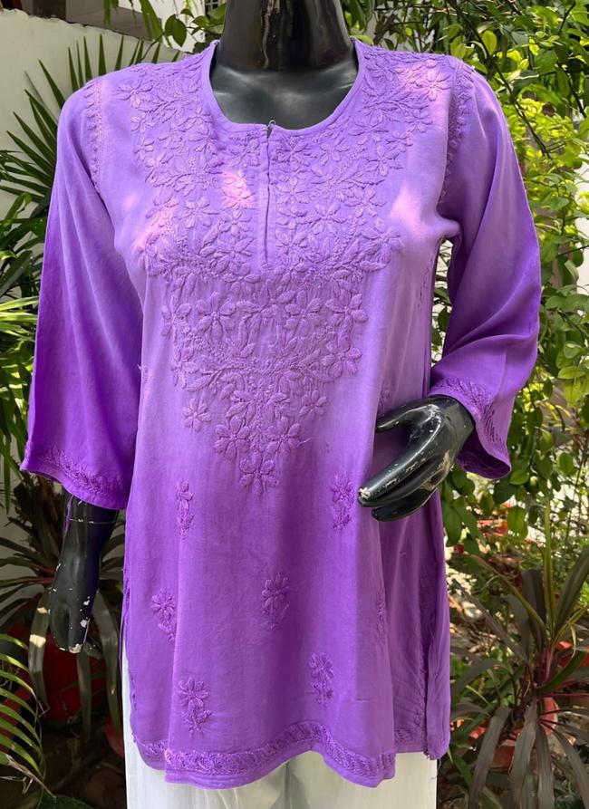 Purple Rayon Casual Wear Lucknowi Kurti