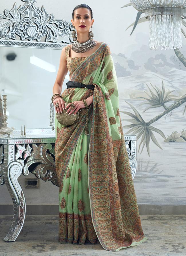 Light Green Modal Silk Wedding Wear Weaving Saree