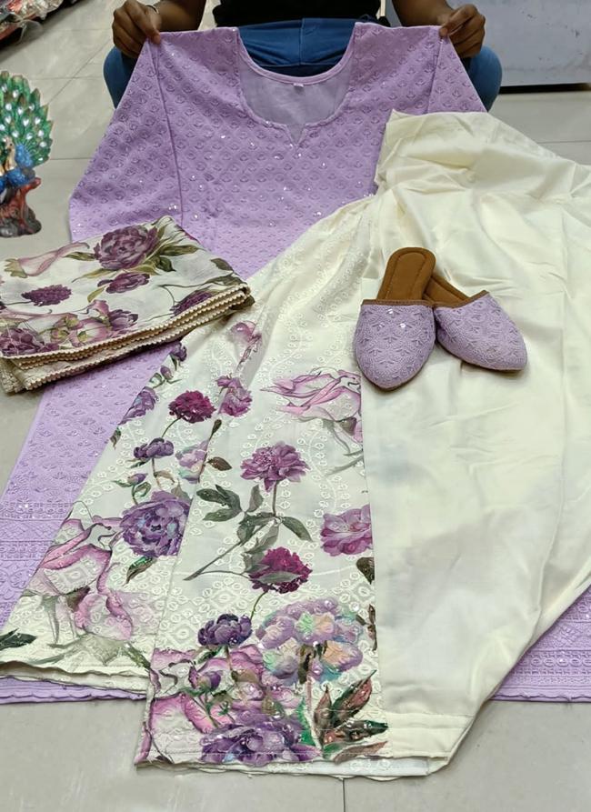 Lilac Cambric Cotton Festival Wear Chikankari Phulkari Suit