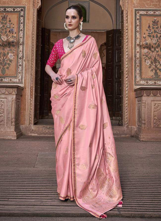 Pink Pure Satin Traditional Wear Weaving Saree