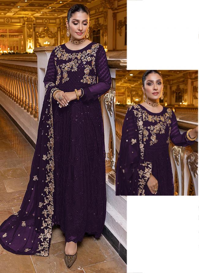 Purple Faux Georgette Traditional Wear Sequins Work Pakistani Suit