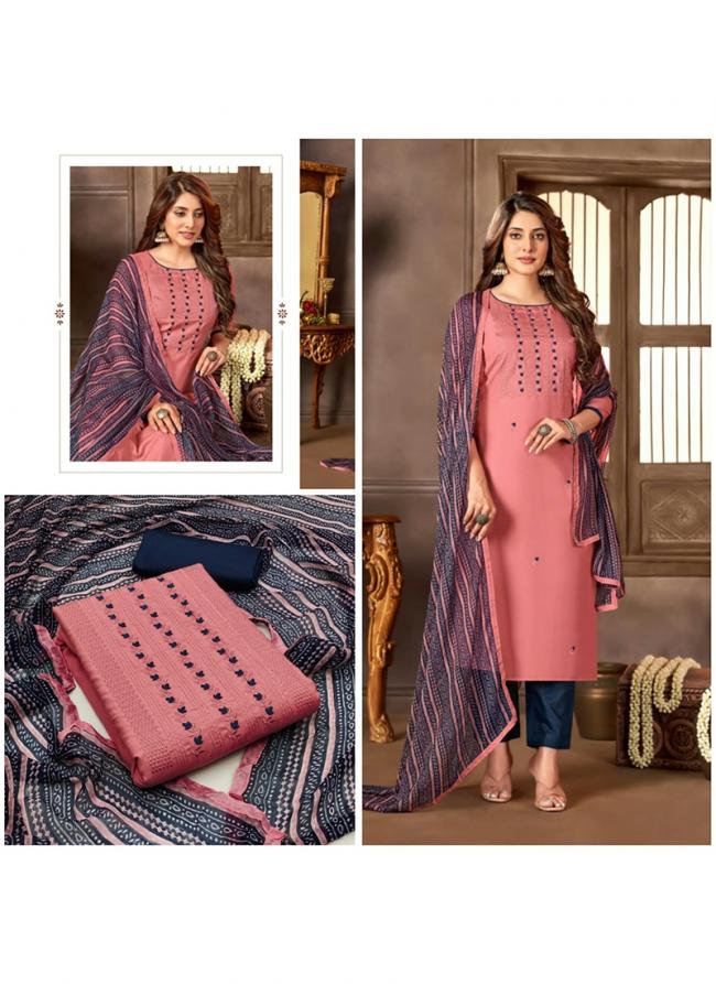 Pink Cotton Daily Wear Embroidery Work Dress Material