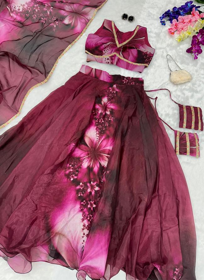 Purple Organza Party Wear Digital Printed Ready To Wear Lehenga Choli