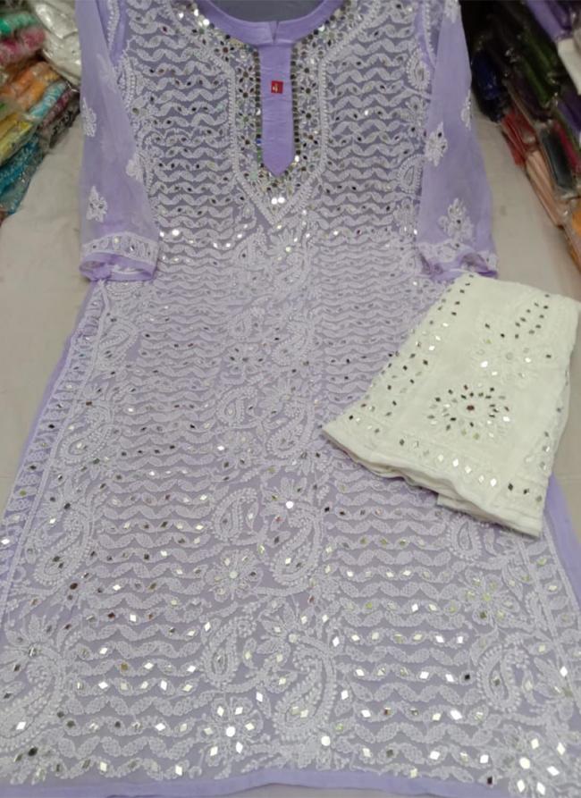 Lilac Georgette Party Wear Mirror Work Kurti With Sharara