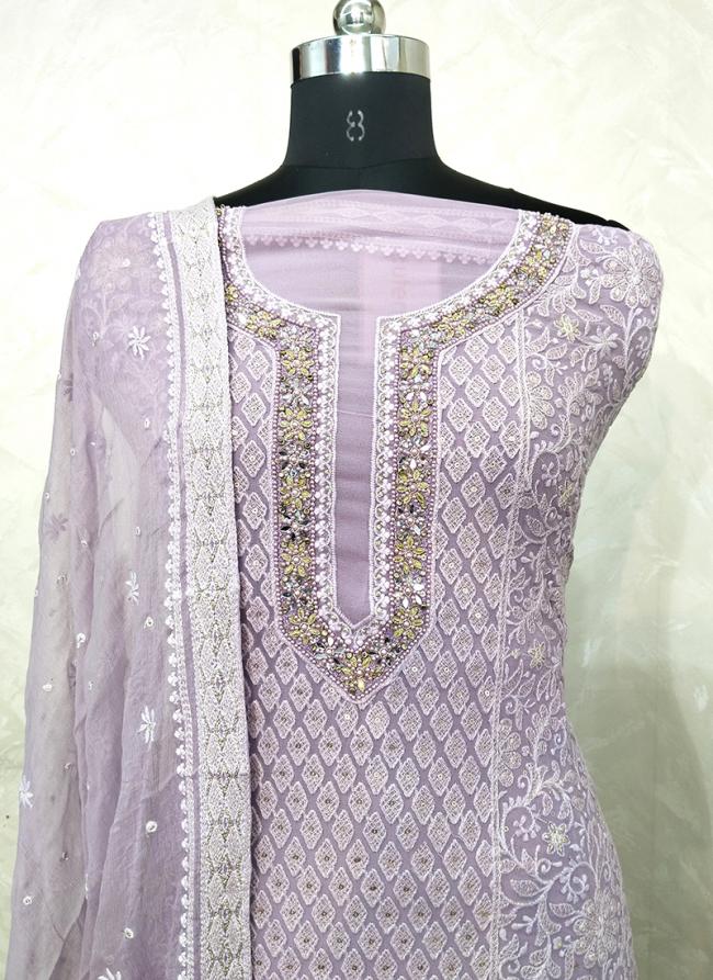 Purple Georgette Party Wear Lucknowi Work Dress Material