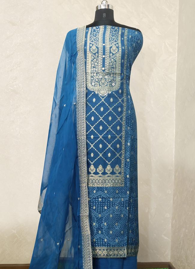Blue Pure Silk Party Wear Weaving Dress Material