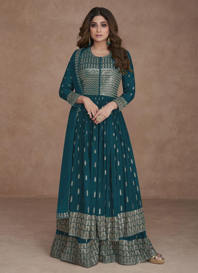 Rama Faux Georgette Wedding Wear Embroidery Work Palazzo Suit