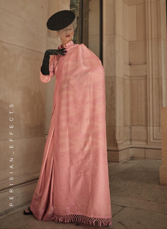 Peach Satin Silk Party Wear Weaving Saree