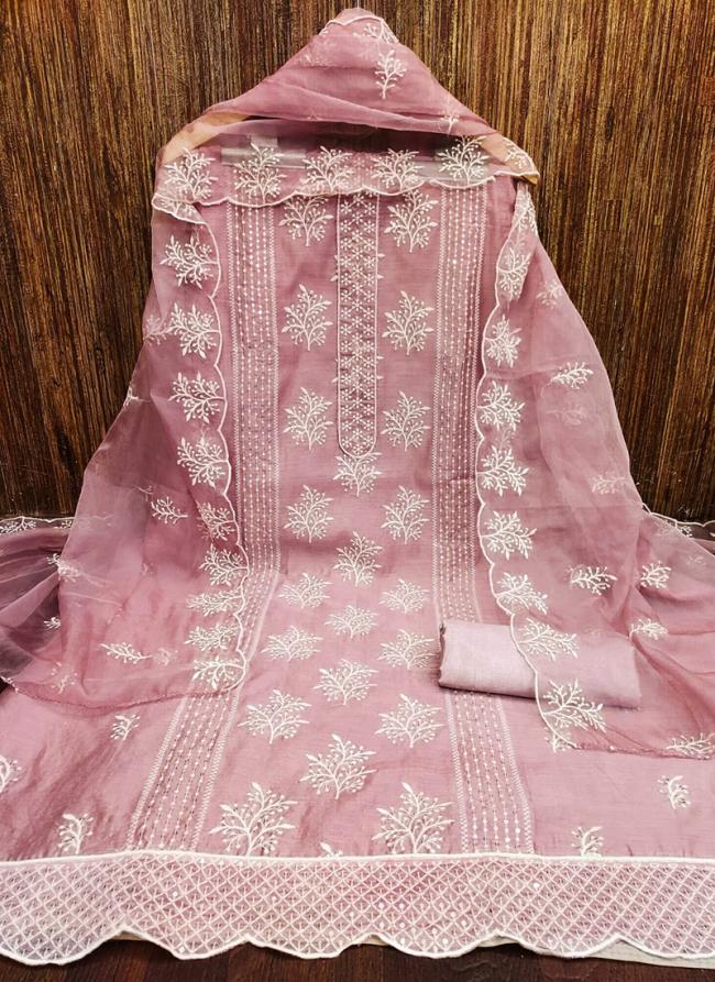 Pink Modal Chanderi Traditional Wear Sequins Work Dress Material