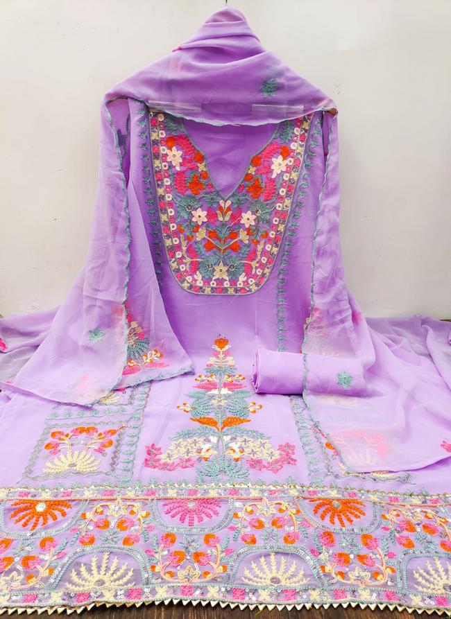 Lilac Georgette Festival Wear Embroidery Work Dress Material